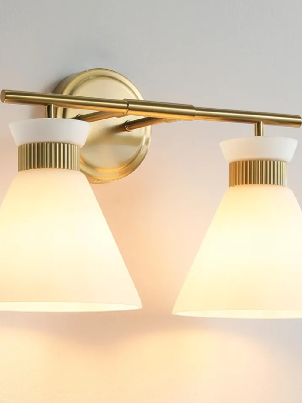Brass Dual Wall Sconce with Frosted Glass Shades